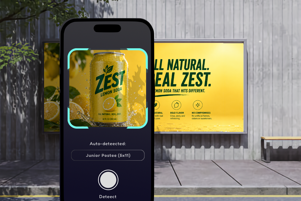 Spot Check Mobile — phone detection overlay on Zest Lemon outdoor billboard