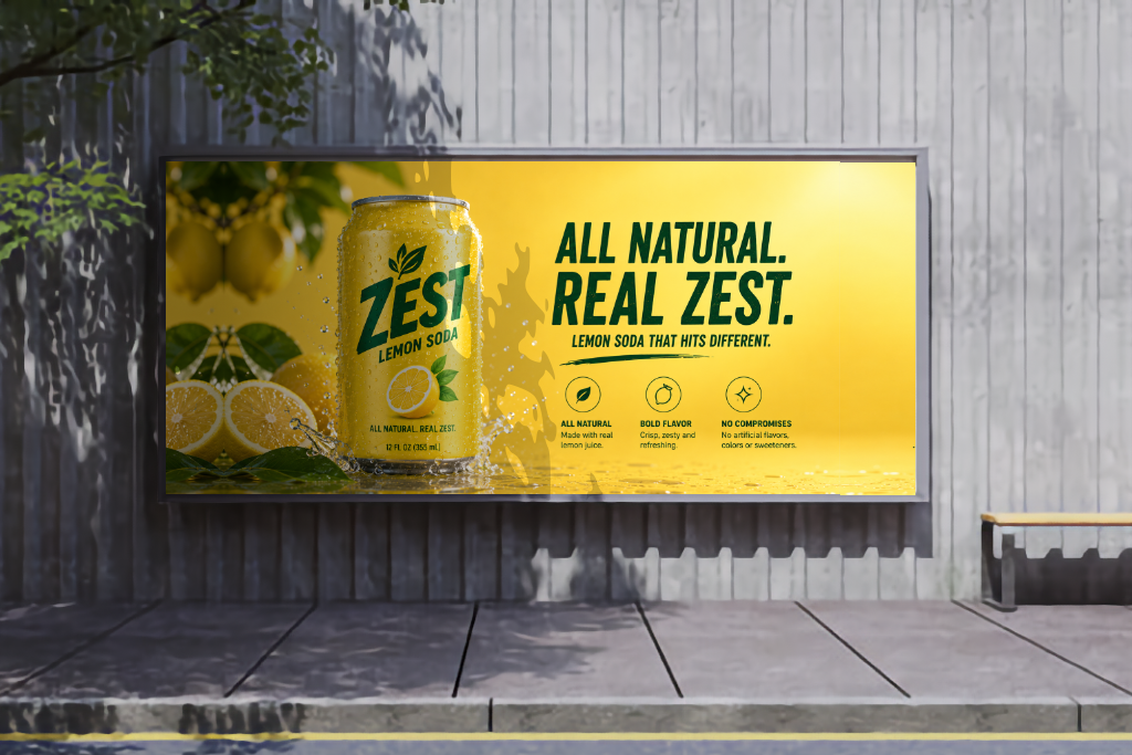 Zest Lemon outdoor billboard — All Natural. Real Zest.
